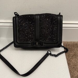 Rebecca Minkoff black Love Sparkle glitter Crossbody Bag